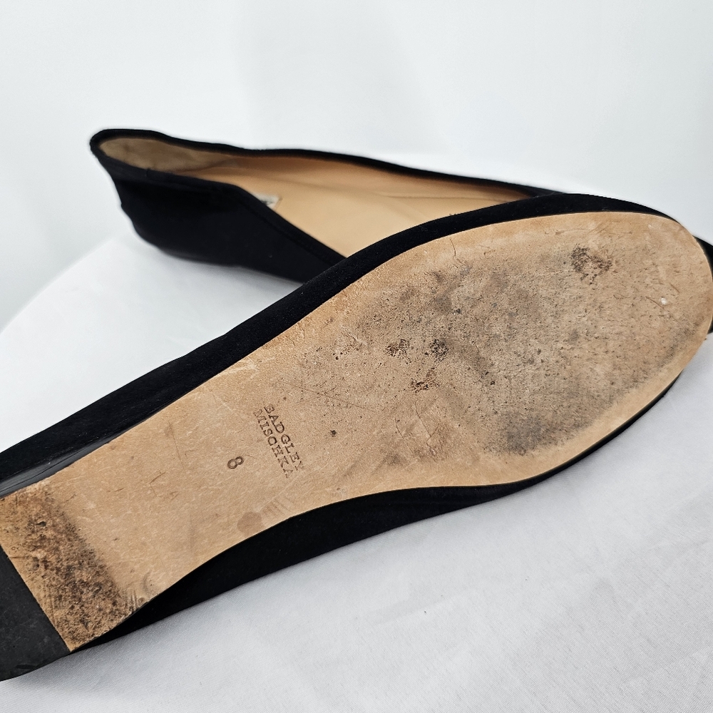 Badgley Mischka Pippa Crystal Flats Size 8 Black Satin - Picture 6 of 6